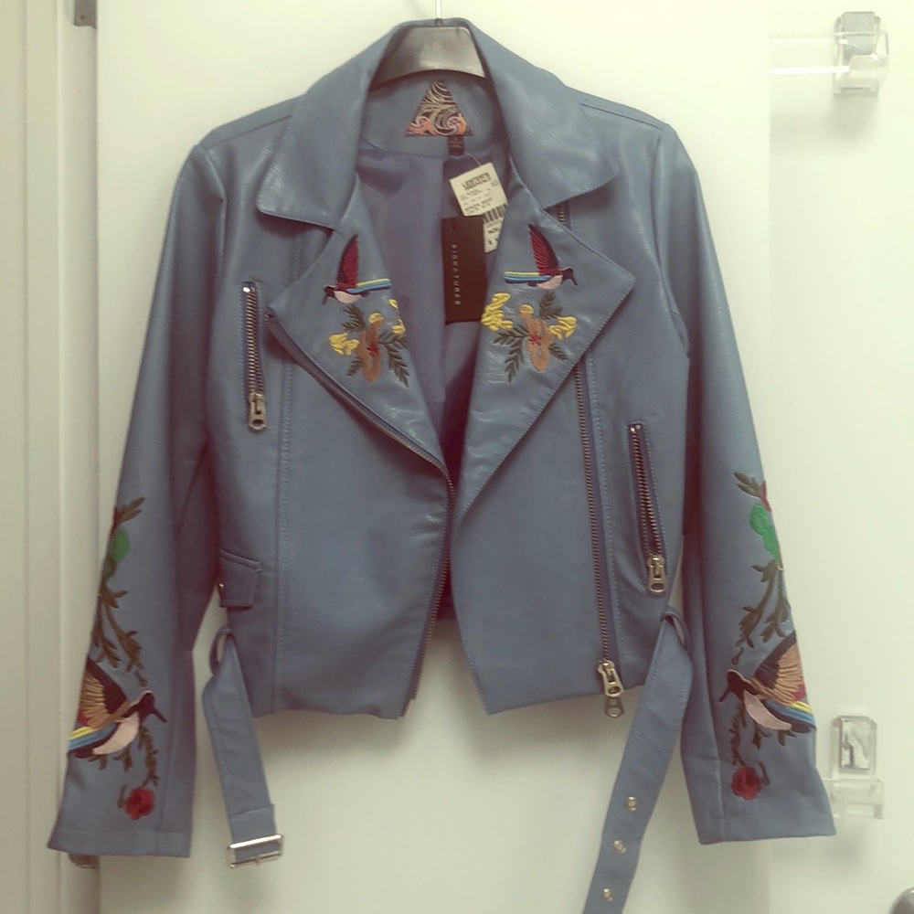 Brand New Signature Eight Blue Leather Jacket